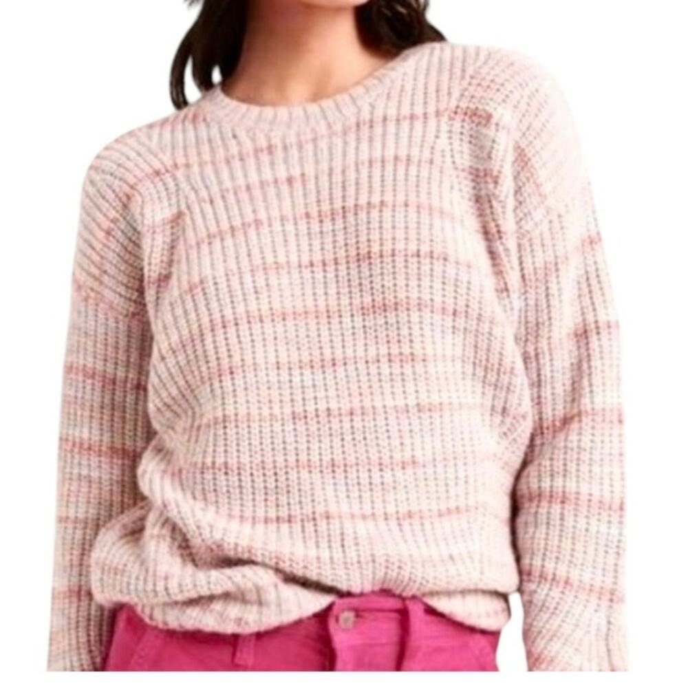 Lucky Brand Marled Stripe Crewneck Sweater S Pink Waffle Knit Drop Shoulder Boho